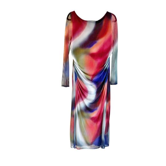 Vince Camuto Ruched Mesh Midi Bodycon Dress Long Sleeve Multi Size16 NWOT - Picture 7 of 12